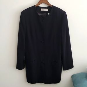 Valerie Stevens Pure Wool longline coat button down size 14 black 100% wool